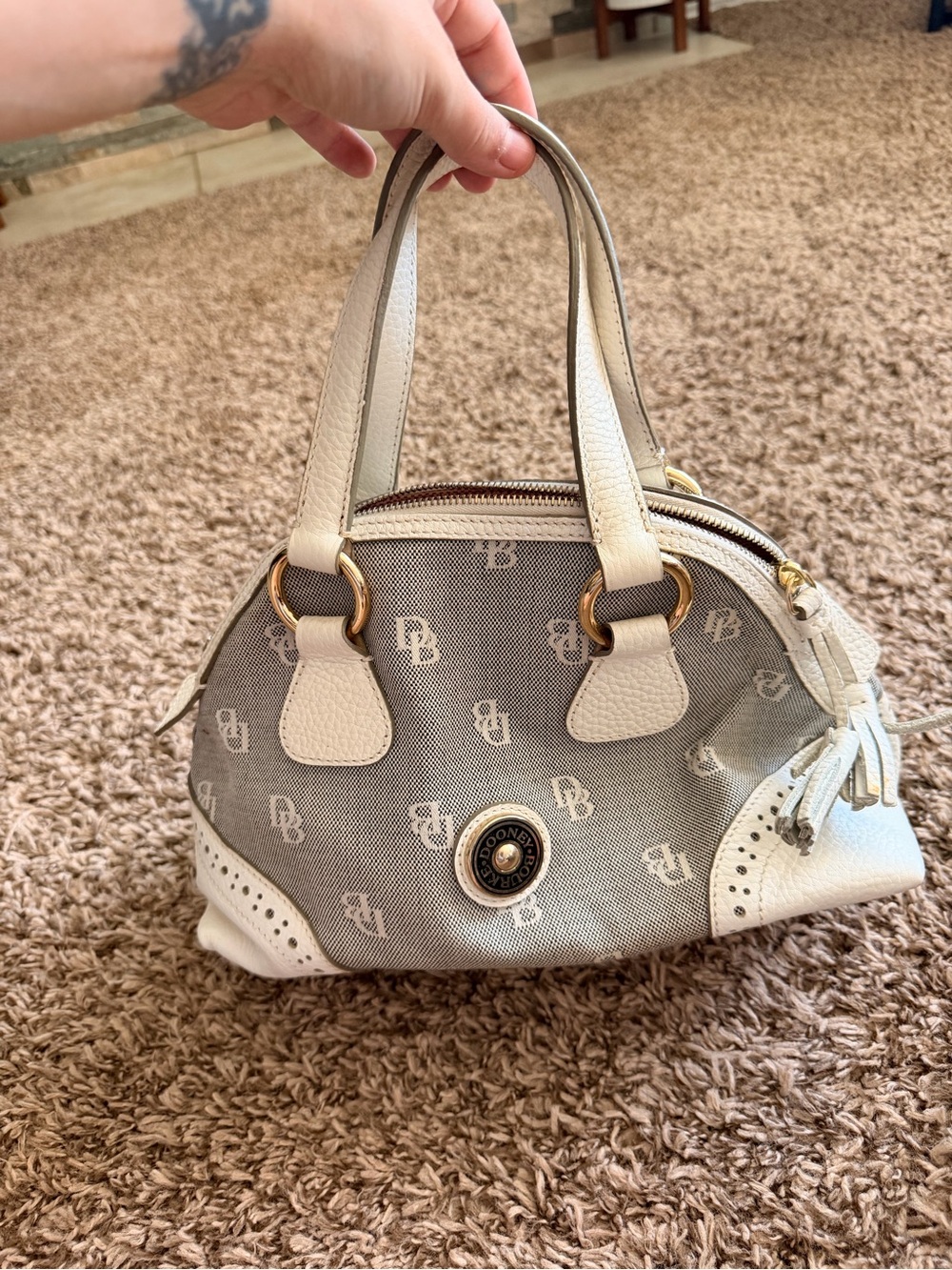Dooney & Bourke Signature DB Monogram Domed Satchel White